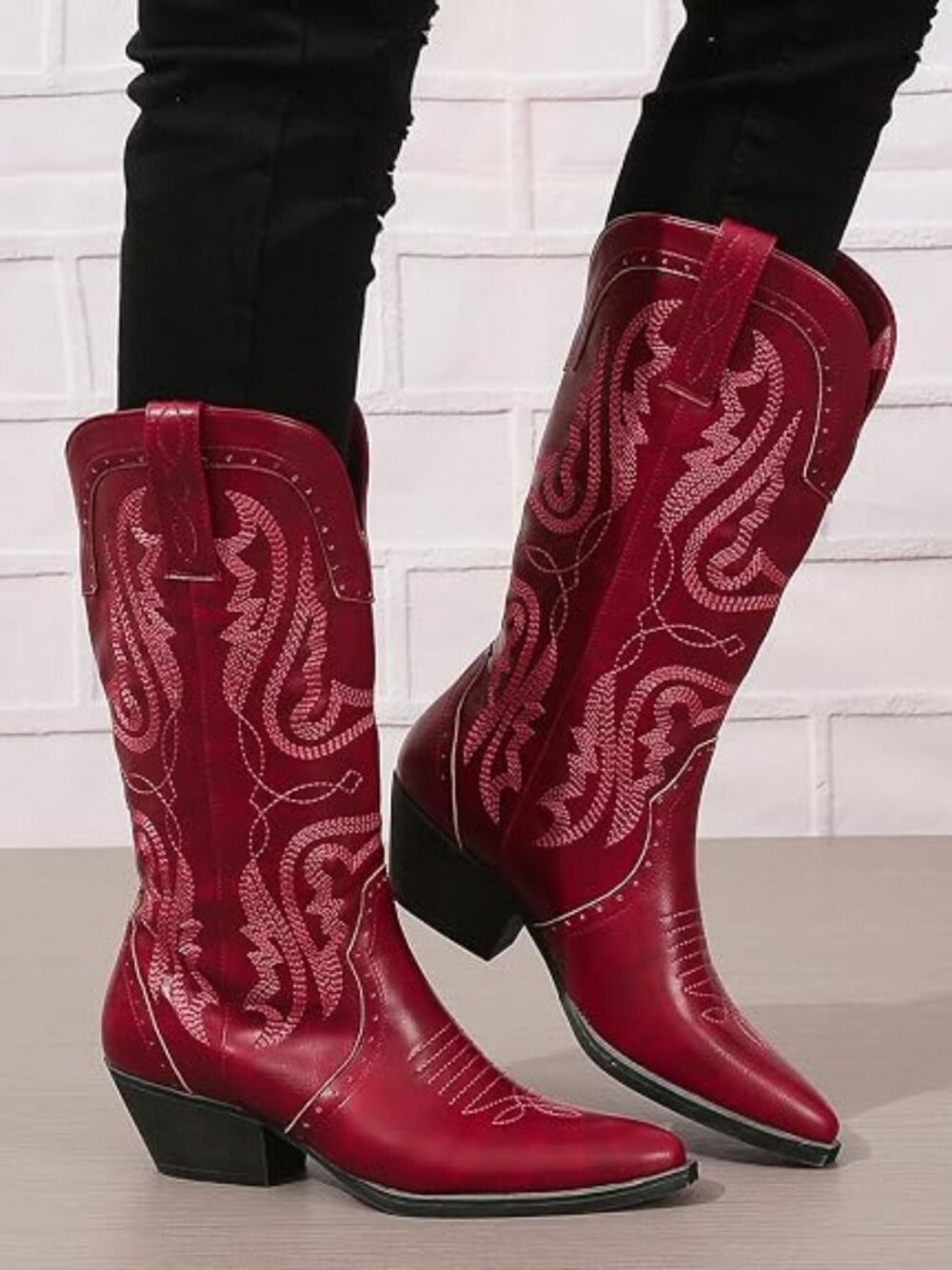 Cowboy Boots for Women Western Cowgirl Mid Calf Chunky Heel Snip Toe Boots
